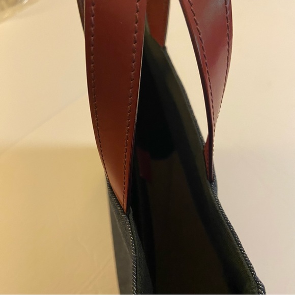 RARE Vintage Burberry Embroidered with Red Leather Trim Handbag Blue Denim Tote - Picture 10 of 16